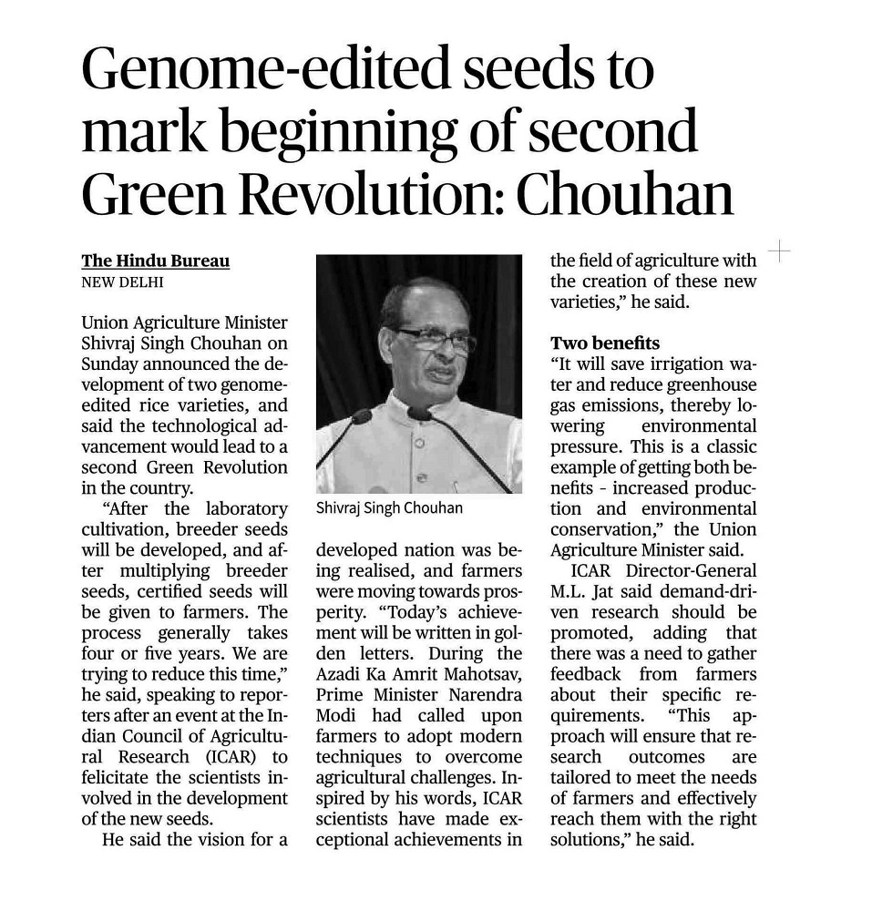 Genome- edited seeds to mark beginning of second Green Revolution: Chouhan