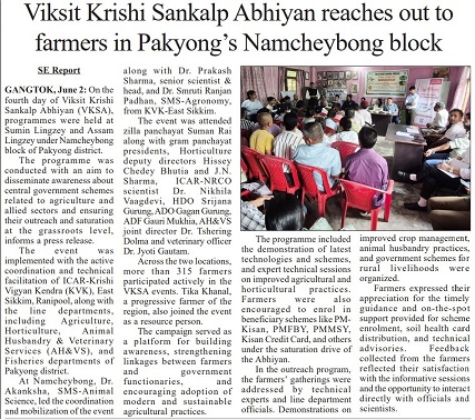Viksit Krishi Sankalp Abhiyan reaches out to farmers in Pakyong's Namcheybong block