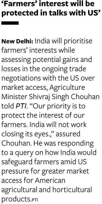 'Farmers' interest will be protected in talks with US'