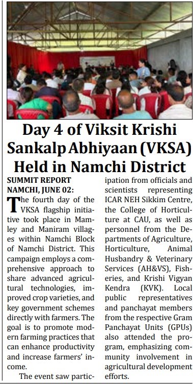 Day 4 of Viksit Krishi Sankalp Abhiyaan (VKSA) Held in Namchi District