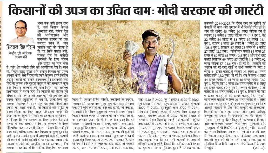 किसानों की उपज का उिचत दाम मोदी सरकार की गारंटी