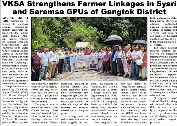 VKSA Strengthens Farmer Linkages in Syari and Saramsa GPUs of Gangtok District
