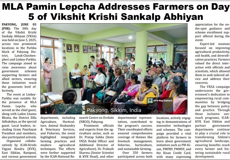 MLA Pamin Lepcha Addresses Farmers on Day 5 of Vikshit Krishi Sankalp Abhiyan
