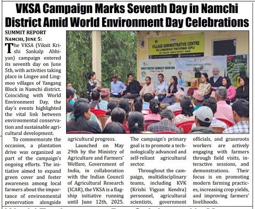 VKSA Campaign Marks Seventh Day in Namchi District Amid World Environment Day Celebrations