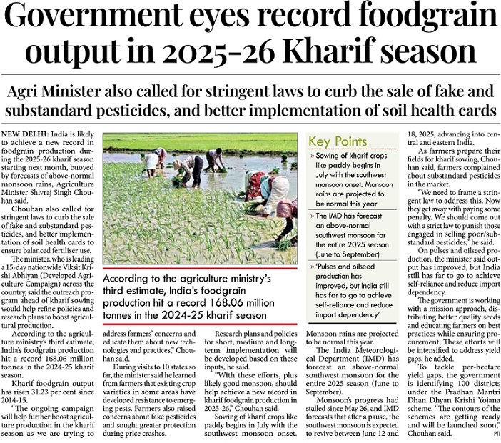 Government eyes record foodgrain output in 2025-26 Kharif season