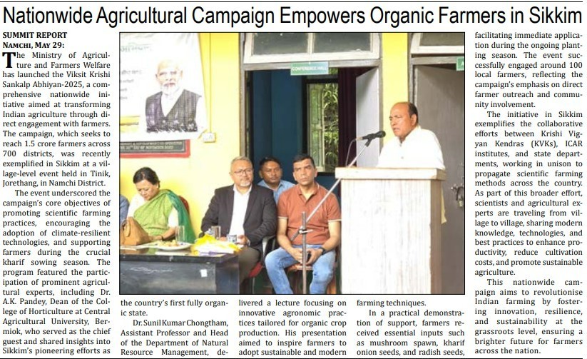 Nationwide Agricultural Campaign Empowers Organic Farmers in Sikkim
