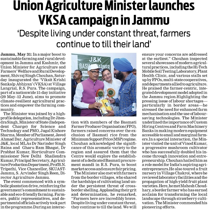 Union Agriculture Minister launches VKSA campaign in Jammu