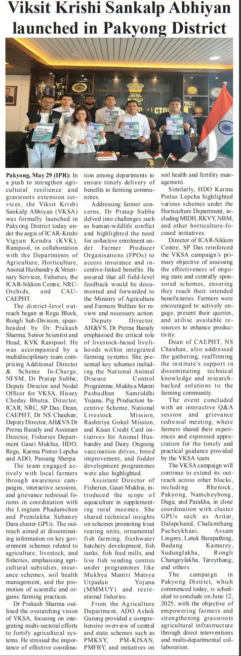 Viksit Krishi Sankalp Abhiyan launched in Pakyong District