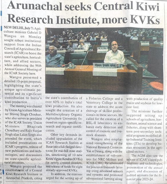 Arunachal seeks Central Kiwi Research Institute, more KVKs