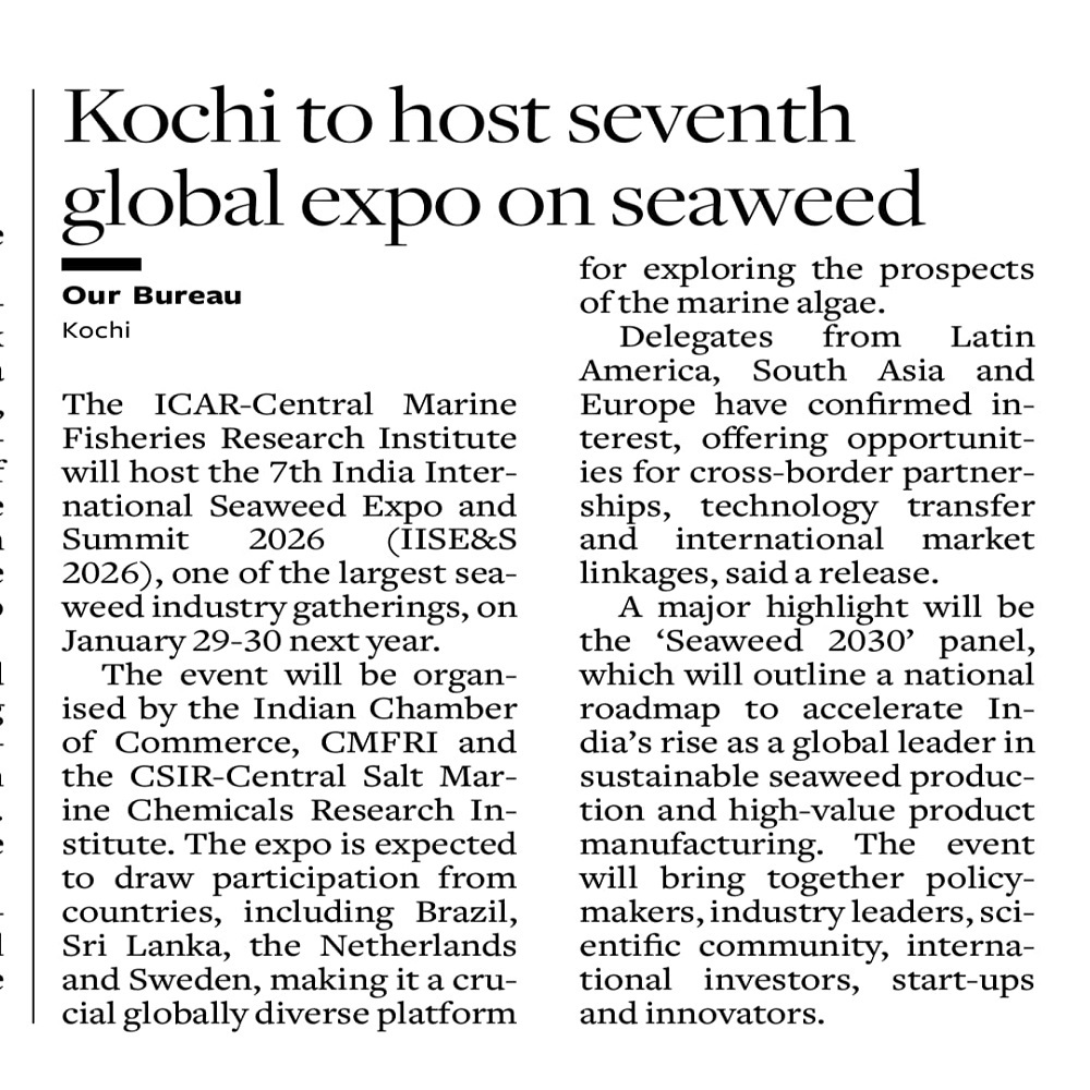 Kochi to host seventh global expo on seaweed