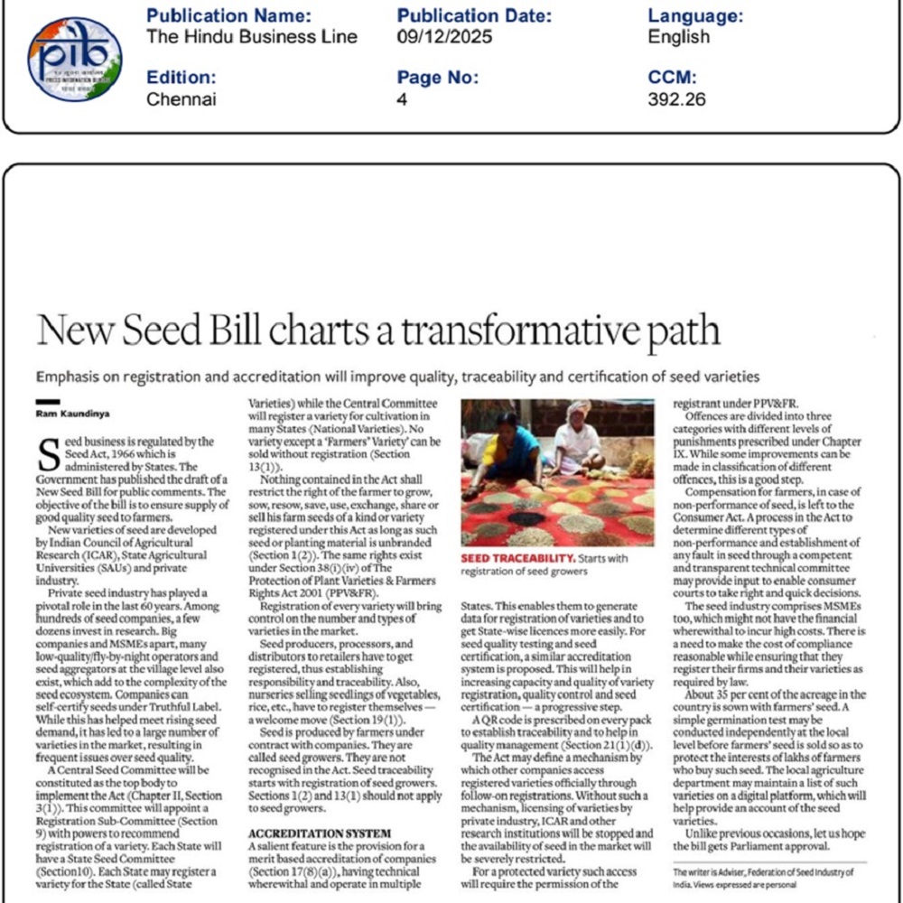 New Seed Bill charts a transformative path
