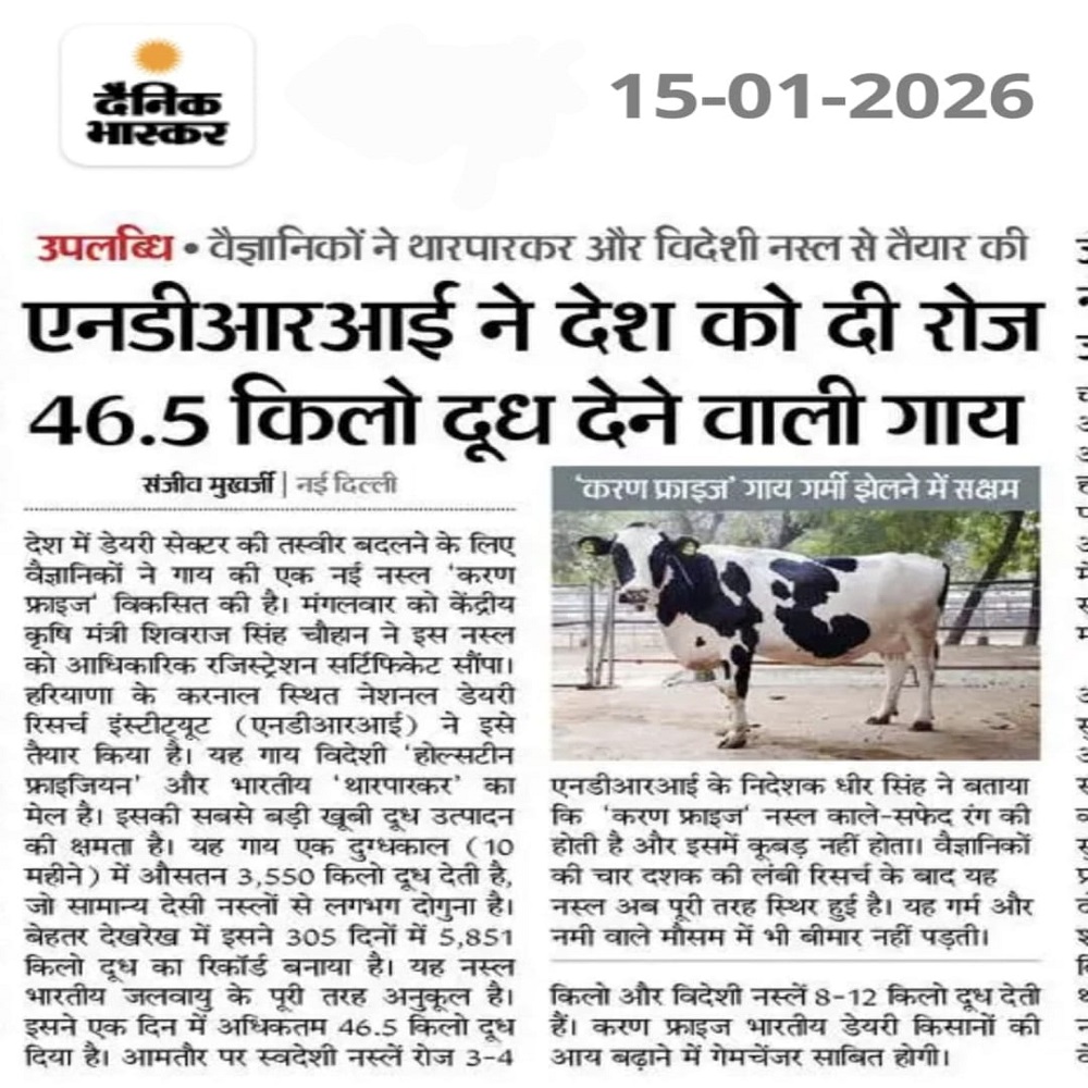 एनडीआरआई ने देश को दी रोज 46.5 किलो दूध देने वाली गाय