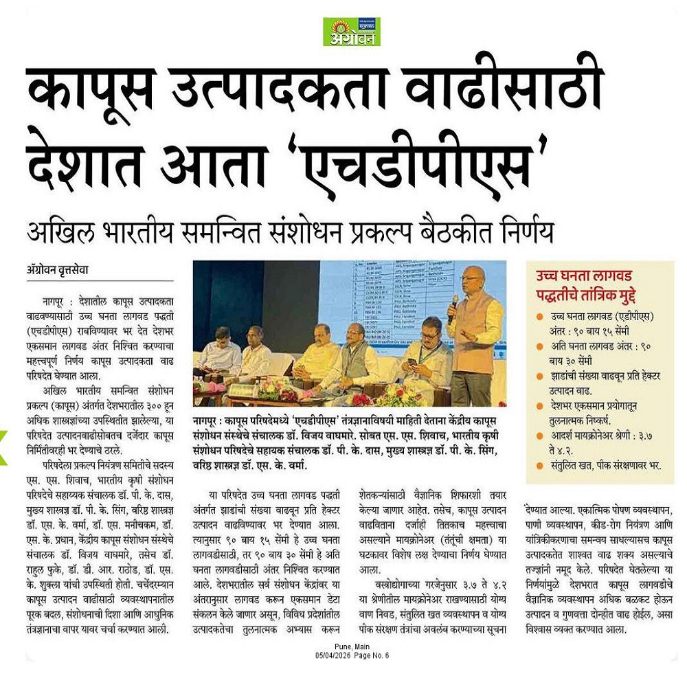 कापूस उत्पादकता वाढीसाठी देशात आता 'एचडीपीएस