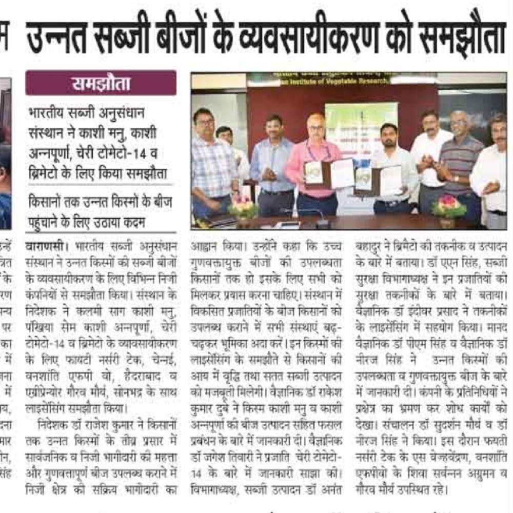 उन्नत सब्जी बीजों के व्यवसायीकरण को समझौता