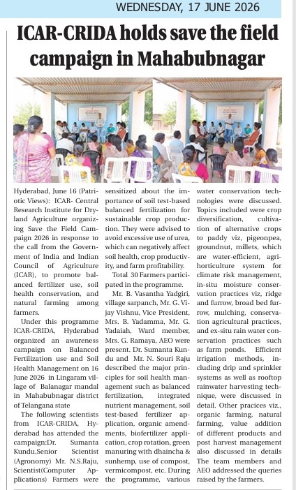 ICAR-CRIDA holds save the field campaign in Mahabubnagar