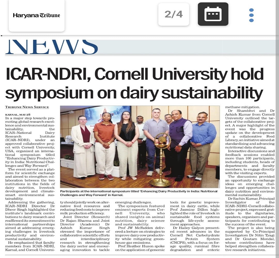 ICAR-NDRI, Cornell University hold symposium on dairy sustainability