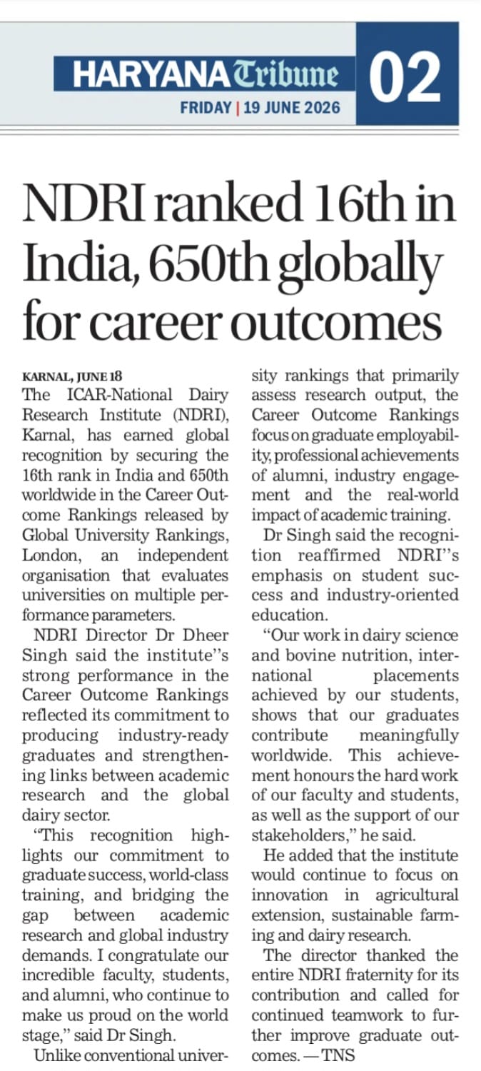 NDRI ranked 16th in India, 650th globally for career outcomes