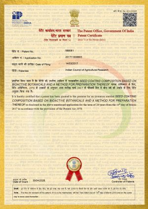 ICAR-DMAPR, Anand Secures Patent for Novel Herbal Seed Coating Technology for Stored Grain Pest Management